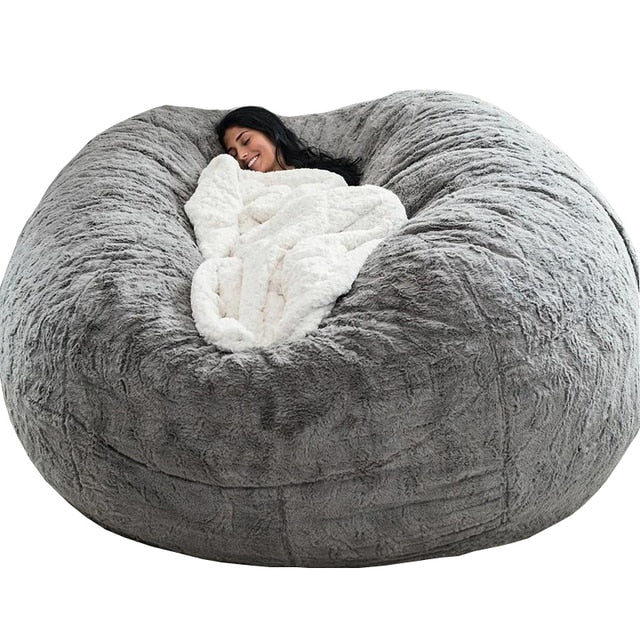 Giant Bean Bag 7ft Giant Fur Cover Living Room Furniture Big Round Soft Washable Fluffy Faux Fur BeanBag Lazy Sofa Bed Coat ShopOnlyDeal