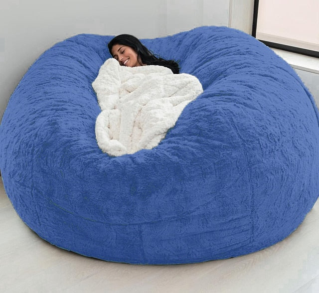 Giant Bean Bag 7ft Giant Fur Cover Living Room Furniture Big Round Soft Washable Fluffy Faux Fur BeanBag Lazy Sofa Bed Coat ShopOnlyDeal