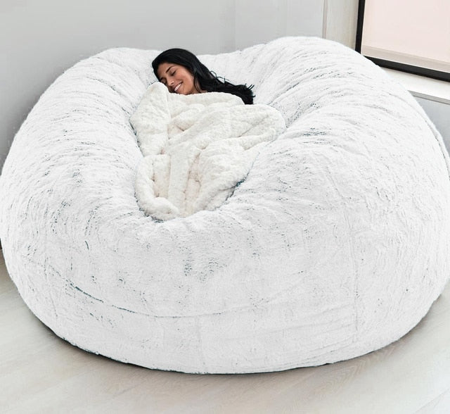 Giant Bean Bag 7ft Giant Fur Cover Living Room Furniture Big Round Soft Washable Fluffy Faux Fur BeanBag Lazy Sofa Bed Coat ShopOnlyDeal