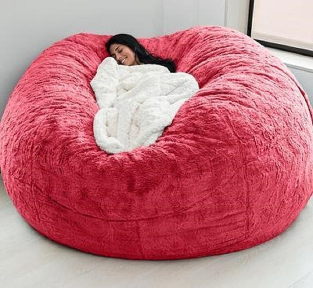 Giant Bean Bag 7ft Giant Fur Cover Living Room Furniture Big Round Soft Washable Fluffy Faux Fur BeanBag Lazy Sofa Bed Coat ShopOnlyDeal