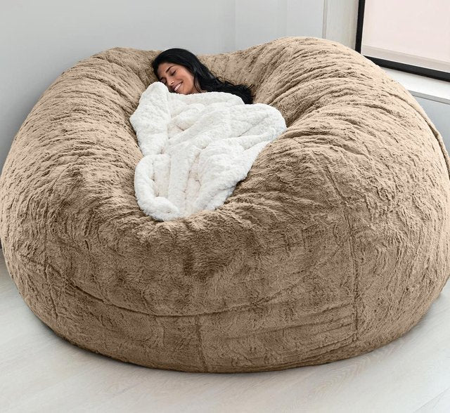 Giant Bean Bag 7ft Giant Fur Cover Living Room Furniture Big Round Soft Washable Fluffy Faux Fur BeanBag Lazy Sofa Bed Coat ShopOnlyDeal