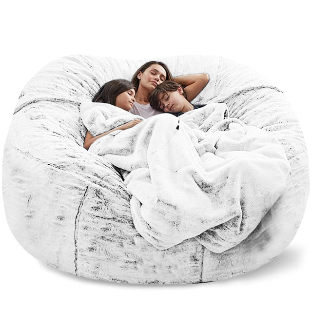 Giant Bean Bag 7ft Giant Fur Cover Living Room Furniture Big Round Soft Washable Fluffy Faux Fur BeanBag Lazy Sofa Bed Coat ShopOnlyDeal