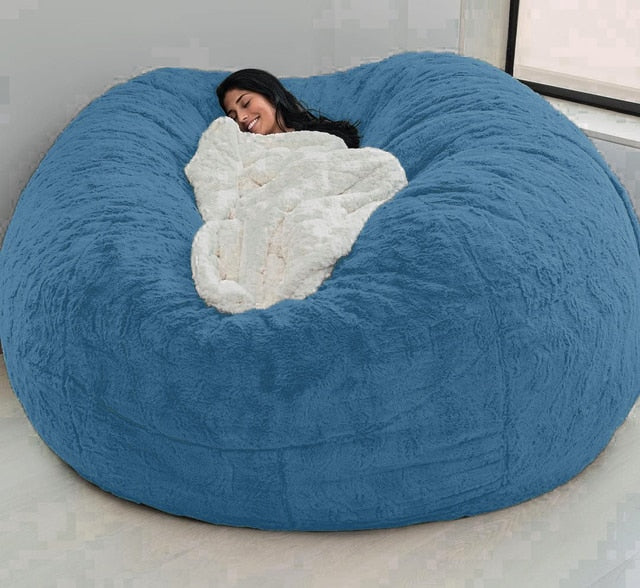 Giant Bean Bag 7ft Giant Fur Cover Living Room Furniture Big Round Soft Washable Fluffy Faux Fur BeanBag Lazy Sofa Bed Coat ShopOnlyDeal