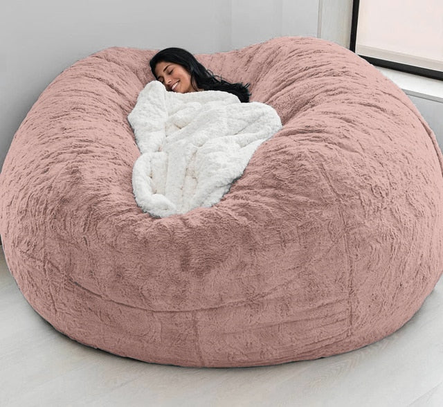 Giant Bean Bag 7ft Giant Fur Cover Living Room Furniture Big Round Soft Washable Fluffy Faux Fur BeanBag Lazy Sofa Bed Coat ShopOnlyDeal