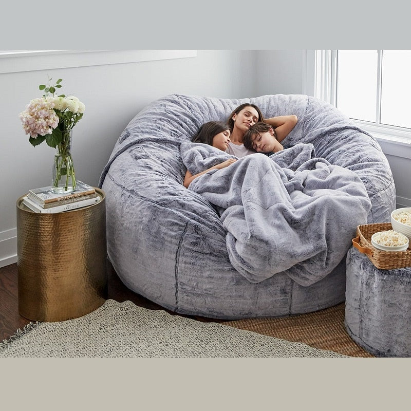 Giant Bean Bag 7ft Giant Fur Cover Living Room Furniture Big Round Soft Washable Fluffy Faux Fur BeanBag Lazy Sofa Bed Coat ShopOnlyDeal