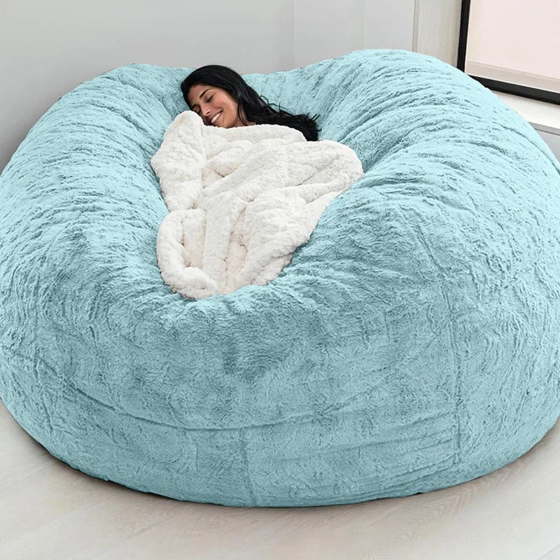 Dropshipping giant fur bean bag cover big round soft fluffy faux fur beanbag lazy sofa bed cover living room furniture JY Lifehome Store