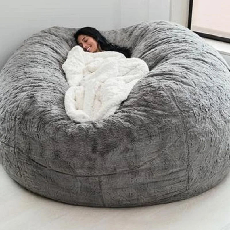 Dropshipping giant fur bean bag cover big round soft fluffy faux fur beanbag lazy sofa bed cover living room furniture JY Lifehome Store