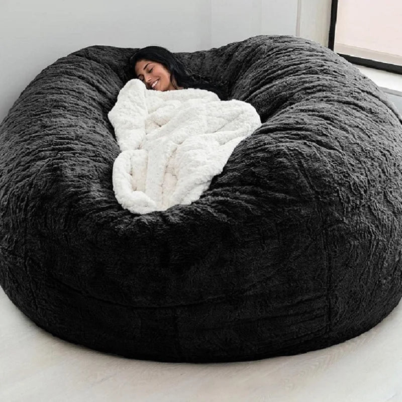 Dropshipping giant fur bean bag cover big round soft fluffy faux fur beanbag lazy sofa bed cover living room furniture JY Lifehome Store