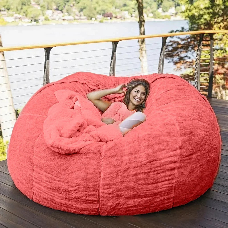 Dropshipping giant fur bean bag cover big round soft fluffy faux fur beanbag lazy sofa bed cover living room furniture JY Lifehome Store