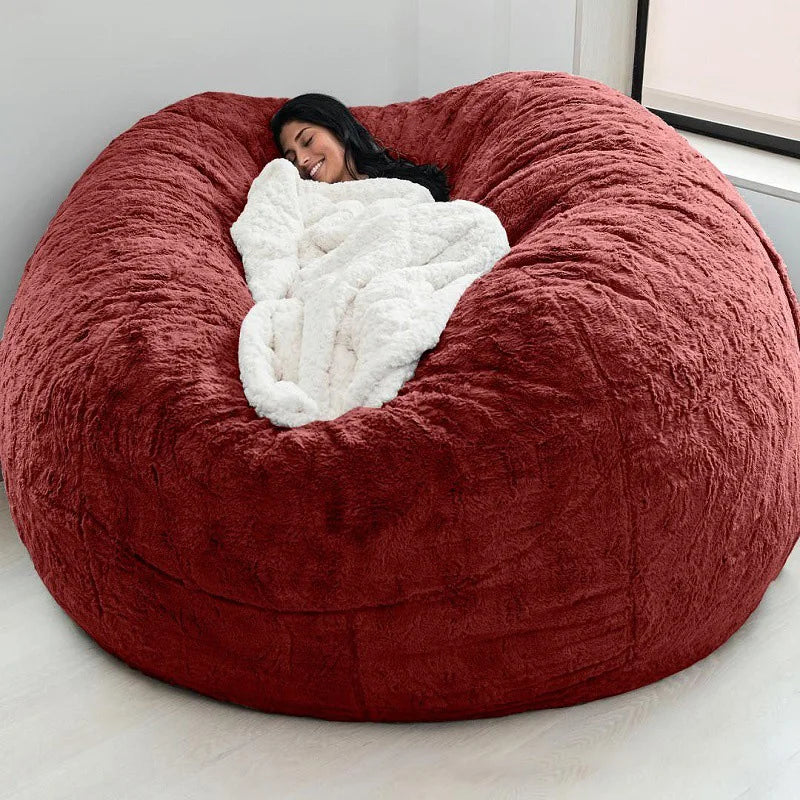 Dropshipping giant fur bean bag cover big round soft fluffy faux fur beanbag lazy sofa bed cover living room furniture JY Lifehome Store