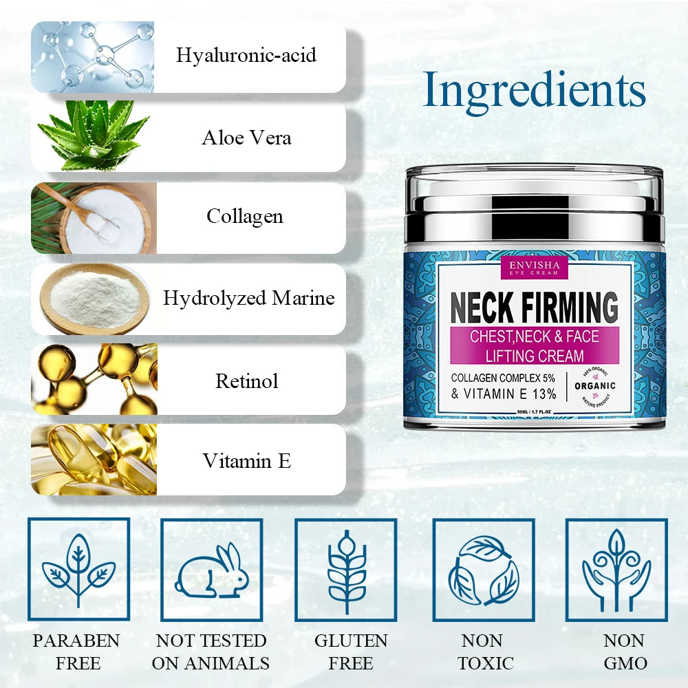 Neck Cream Retinol Face Vitamin Collagen Whitening Anti-Wrinkle Aging Moisturizer Skin Care Hyaluronic Acid Shrink Pores ShopOnlyDeal