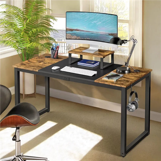 Easyfashion Industrial Computer Desk with Monitor Stand, Rustic Brown/Black Laptop Desk Computer Desk  Gaming Desk ShopOnlyDeal