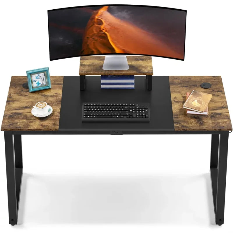 Easyfashion Industrial Computer Desk with Monitor Stand, Rustic Brown/Black Laptop Desk Computer Desk  Gaming Desk ShopOnlyDeal