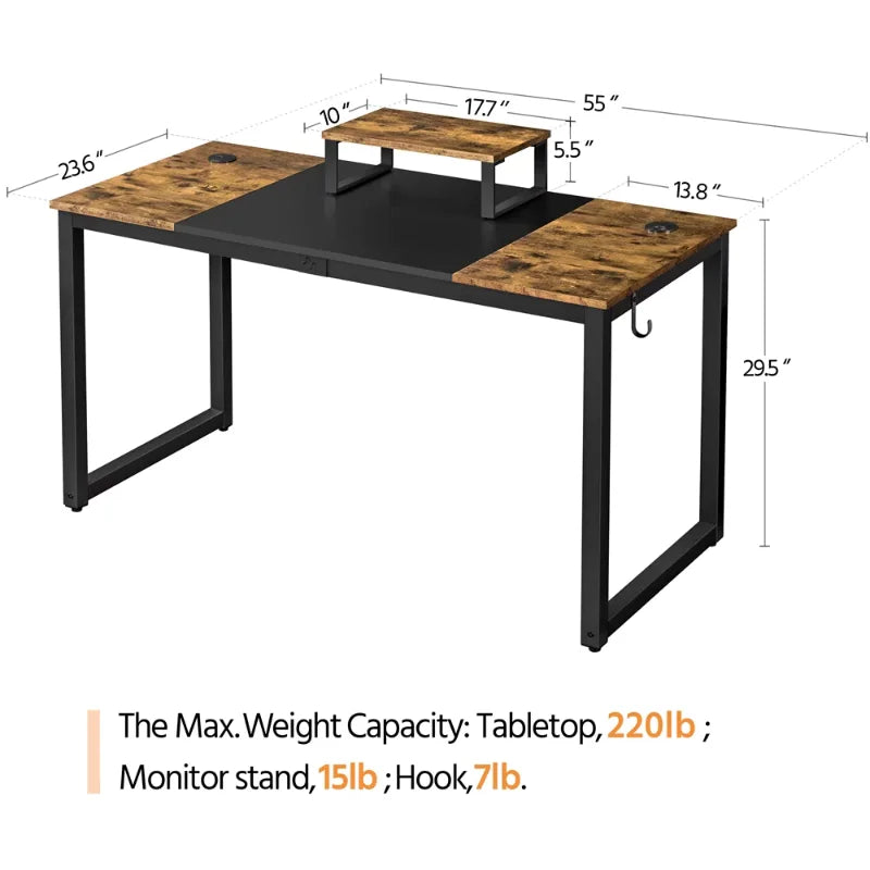 Easyfashion Industrial Computer Desk with Monitor Stand, Rustic Brown/Black Laptop Desk Computer Desk  Gaming Desk ShopOnlyDeal