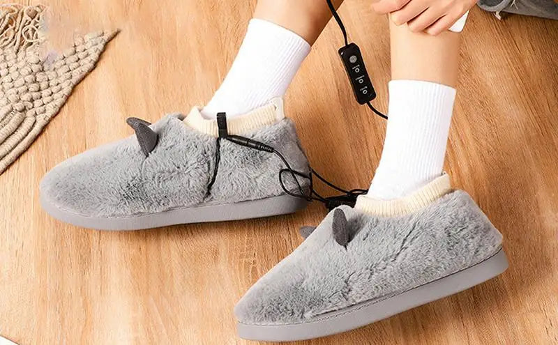 Electric Soft Plush Foot Warmer Slippers Washable USB Charging Heating Shoes for Christmas Men Women Home Shoes and Boots ShopOnlyDeal