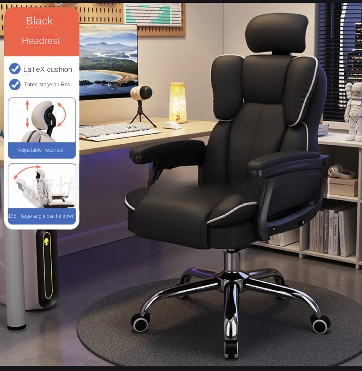 Ergonomic Office Chair Adjustable Desk Chair Swivel Task Chair with Lumbar Support Movable Computer Desk with Footrest Headrest Yaoyao Small Home Improvement Store Store