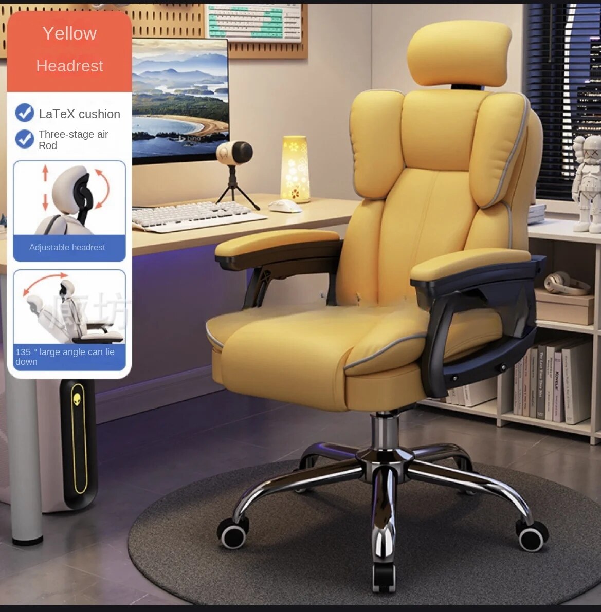 Ergonomic Office Chair Adjustable Desk Chair Swivel Task Chair with Lumbar Support Movable Computer Desk with Footrest Headrest Yaoyao Small Home Improvement Store Store