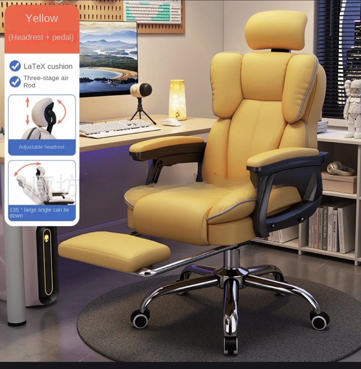 Ergonomic Office Chair Adjustable Desk Chair Swivel Task Chair with Lumbar Support Movable Computer Desk with Footrest Headrest Yaoyao Small Home Improvement Store Store