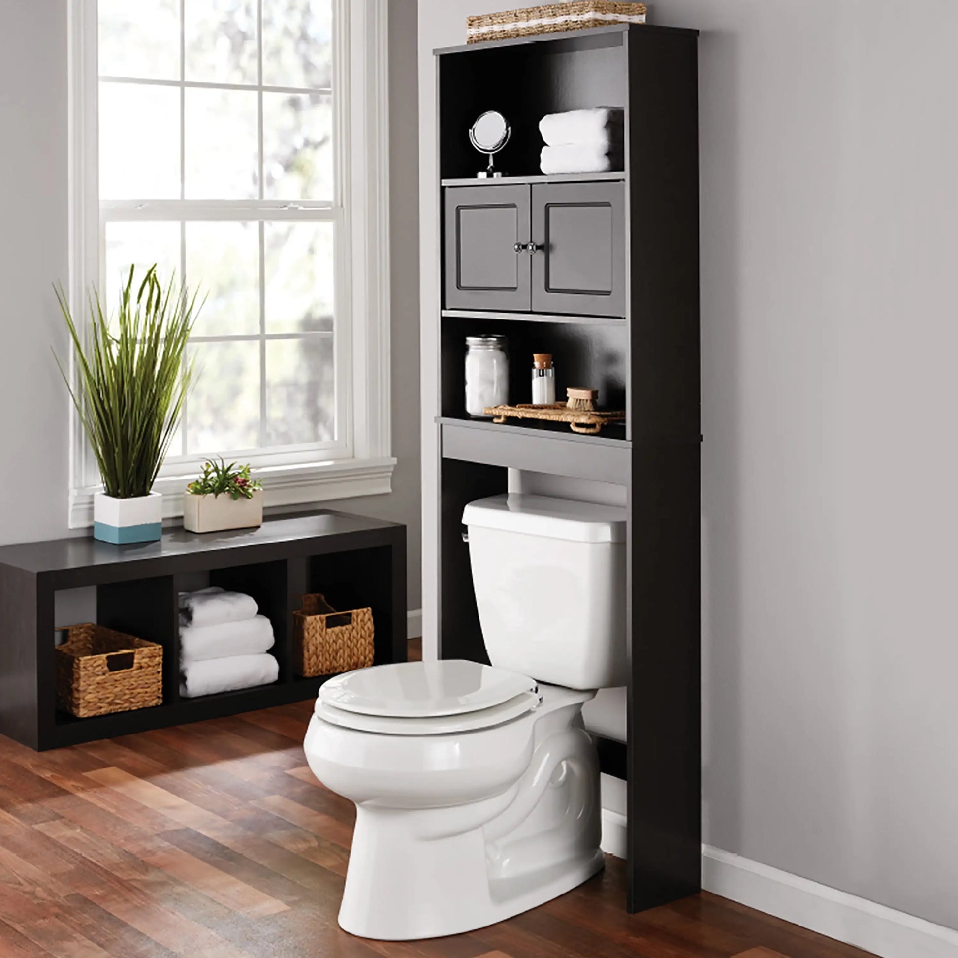 Dark Coffee 23" W Bathroom Space Saver, 3 Shelves, Mainstays over the Toilet Cabinet ShopOnlyDeal