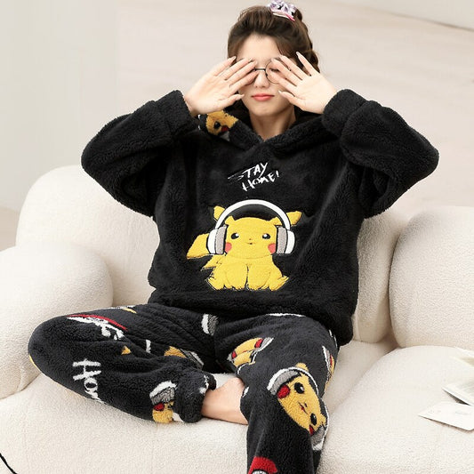 Kawaii Winter Pajamas Set Thick Flannel Homewear Female Women Warm Sleepwear Unisex Tops Pants Couples Home Clothes Trouser Suit K ShopOnlyDeal