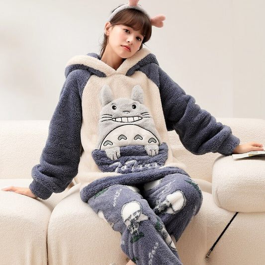 Kawaii Winter Pajamas Set Thick Flannel Homewear Female Women Warm Sleepwear Unisex Tops Pants Couples Home Clothes Trouser Suit N ShopOnlyDeal