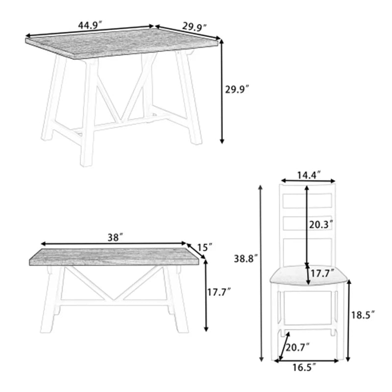 Wooden Desk For Farmhouse 4-Piece Solid Wood Dining Table Set With Bench Durable And Sturdy Easy To Assemble Suitable For Kitchen Restaurant ShopOnlyDeal