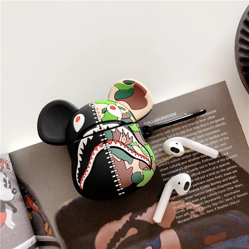 Shark Case for AirPods Pro2 Fashion Camouflage Airpod Pro 1 2 3 Bluetooth Earbuds Charging Box Protective Earphone Case Cover ShopOnlyDeal