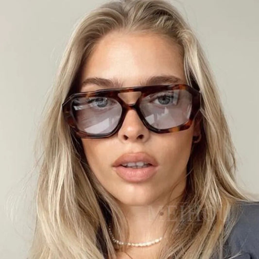 Designer Pilot Oversized Sunglasses For Women New Double Bridges Sun Glasses Female Retro Square Leopard Purple Eyewear Trendy ShopOnlyDeal