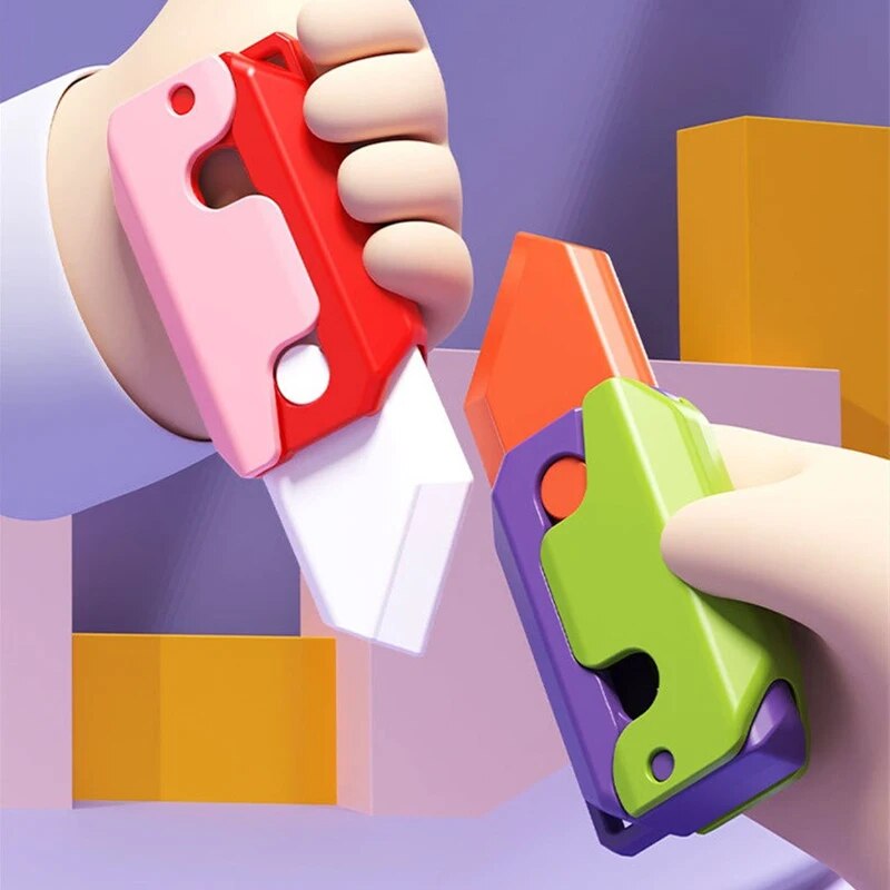 Fidget Toys For Children Aldult 3D Carrot Gravity Knife Decompression Push Card Small Toy 3D Printing Plastic Carrot Knife Gift Kids Toy House Store