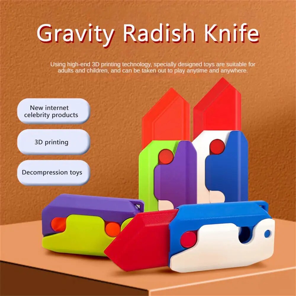 Fidget Toys For Children Aldult 3D Carrot Gravity Knife Decompression Push Card Small Toy 3D Printing Plastic Carrot Knife Gift Kids Toy House Store