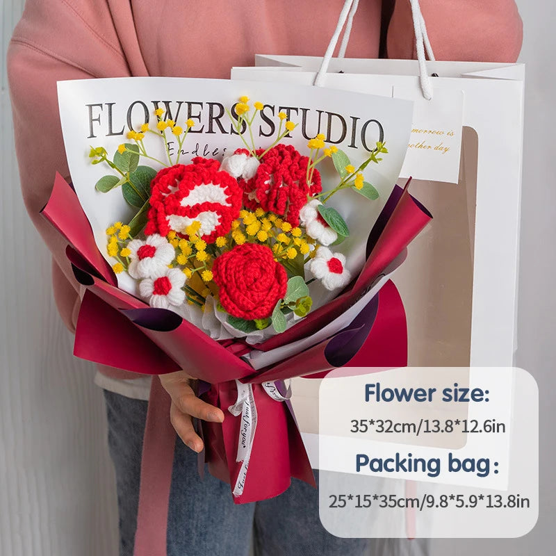 Finished Flower Bouquet Crochet: Exquisite Knitted Flowers and Hand-Woven Tulips - Creative Artificial Arrangement for Birthday and Valentine's Day Gifts ShopOnlyDeal