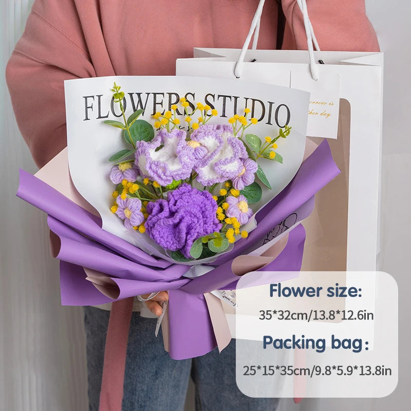 Finished Flower Bouquet Crochet: Exquisite Knitted Flowers and Hand-Woven Tulips - Creative Artificial Arrangement for Birthday and Valentine's Day Gifts ShopOnlyDeal