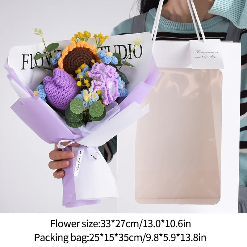 Finished Flower Bouquet Crochet: Exquisite Knitted Flowers and Hand-Woven Tulips - Creative Artificial Arrangement for Birthday and Valentine's Day Gifts ShopOnlyDeal