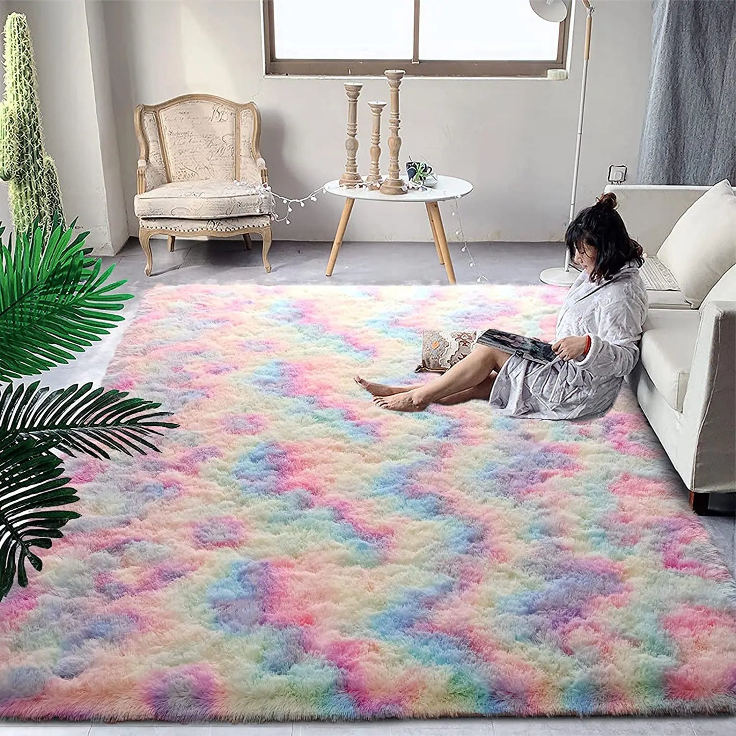 Fluffy plush tie dyed Large carpet Living room decor rug Child non-slip floor mat bedroom Stitch carpets Home decoration rugs ShopOnlyDeal