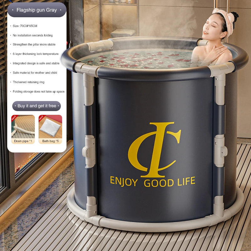 Folding Bath Bucket Adult Whole Body Large Bathtub Thicken Shower Barrel Portable Inflatable Available Foldable Tub Spa Bathtub Sparkle Home Store