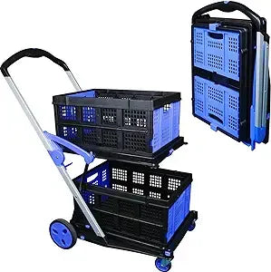 Folding Shopping Cart, Two Tier Collapsible Cart with One Crate, Heavy Duty Utility Cart with Multiple Uses Folding Trolley Shop1103077304 Store