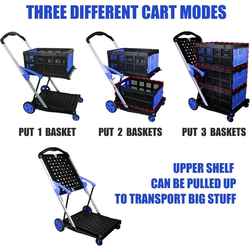 Folding Shopping Cart, Two Tier Collapsible Cart with One Crate, Heavy Duty Utility Cart with Multiple Uses Folding Trolley Shop1103077304 Store