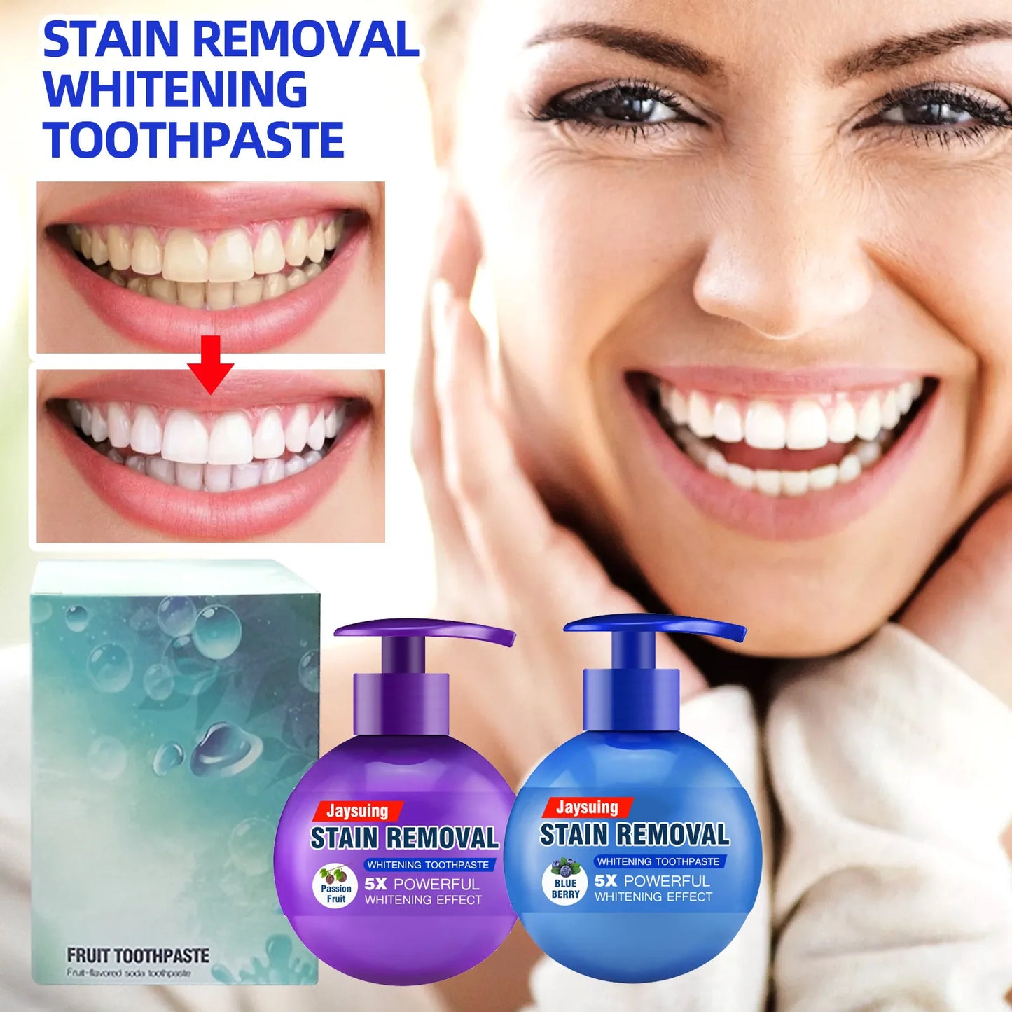 Tooth Whitening Fruit Flavors Toothpaste Teeth Whitening Cleaning Fight Bleeding Gums Toothpaste Hygiene Oral Care Soda Press Toothpaste ShopOnlyDeal