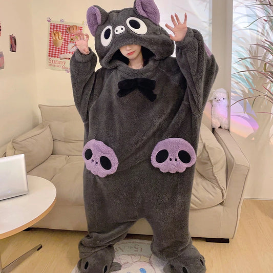 Kawaii Sleepwear Funny Onesie For Women / Men Bat Pajamas Winter Thicken Soft Hooded Jumpsuits Home Wear Pijamas One-piece ShopOnlyDeal