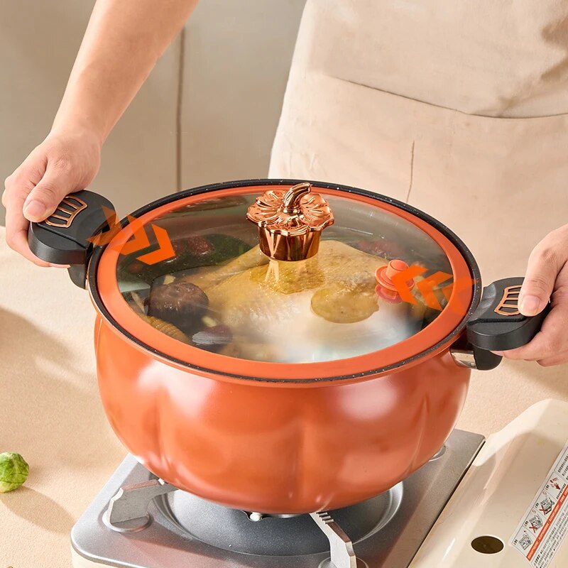 Pumpkin Pot Multifunctional Cast Iron Slight Pressure Cooker Braise Boil Steam Stew Nonstick Pots Cooking Pots ShopOnlyDeal