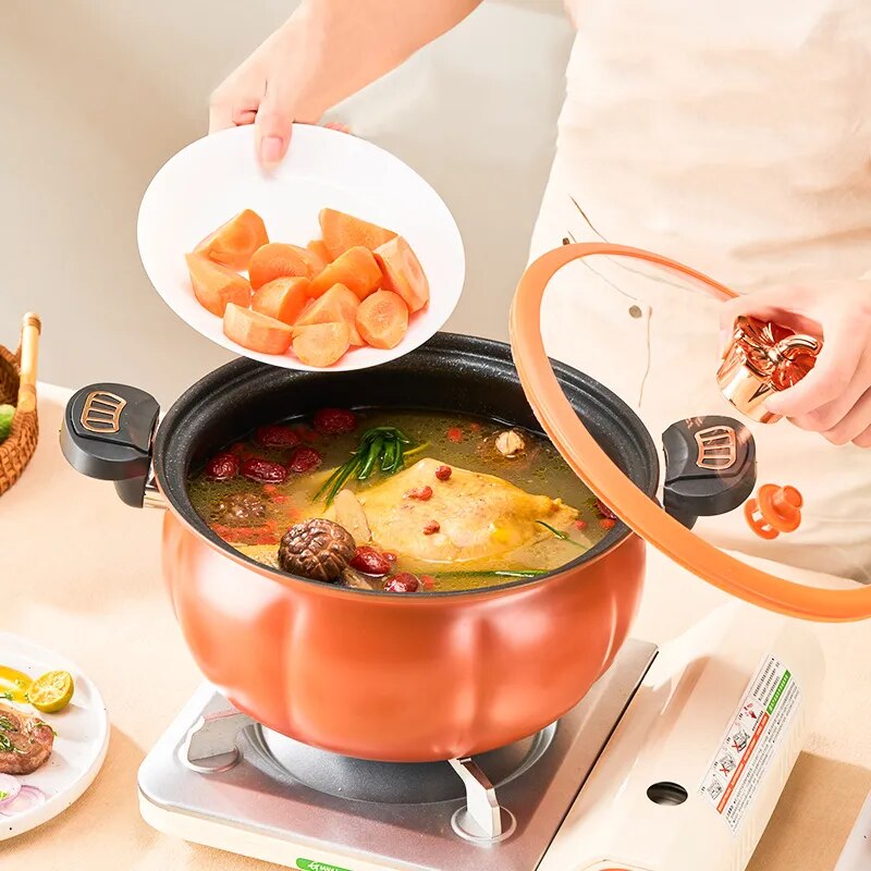 Pumpkin Pot Multifunctional Cast Iron Slight Pressure Cooker Braise Boil Steam Stew Nonstick Pots Cooking Pots ShopOnlyDeal