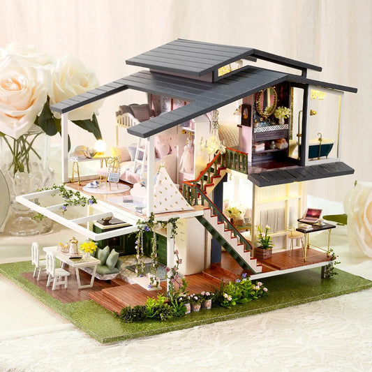 Garden Villa Doll House Mini DIY Kit for Making Room Toys, Home Bedroom Decoration with Furniture, Wooden Crafts 3D Puzzle Girl ShopOnlyDeal