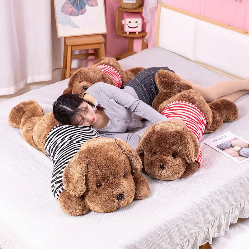 Giant Plush Toy Big Sleeping Dog Stuffed Striped T-shirt Puppy Dog Soft Animal Toy Soft Pillow Baby Girls Birthday Gift ShopOnlyDeal