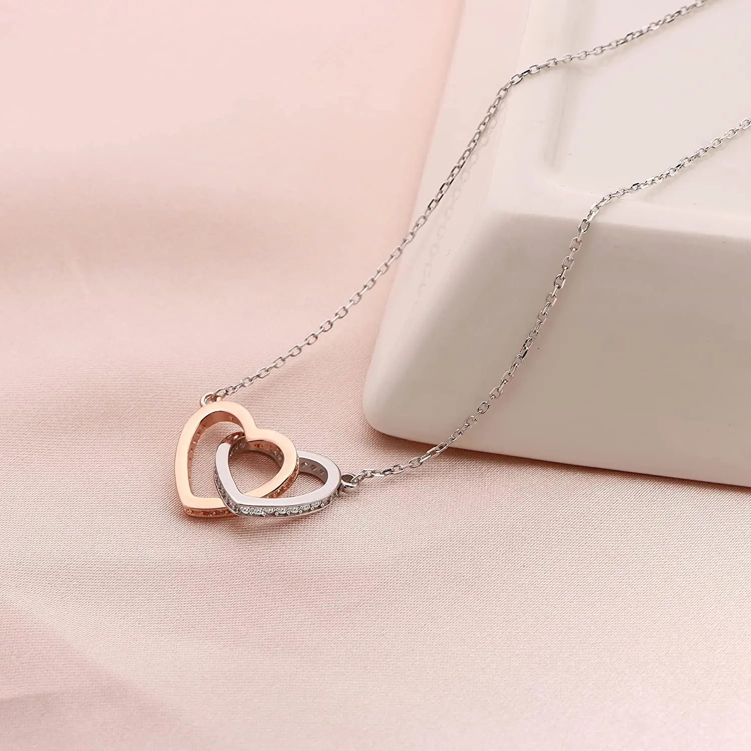 To My Granddaughter Girls Elegant Double Heart Pendant Necklace Decorative Accessories Birthday Graduation Gift in Box To My Beautiful Granddaughter ShopOnlyDeal