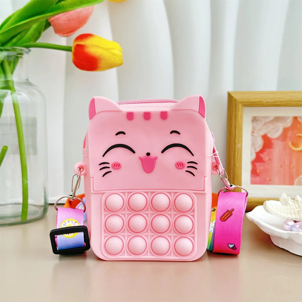 Girls Silicone Cute Cat Messenger Bag Coin Purse Children's Educational Toy Bag ShopOnlyDeal