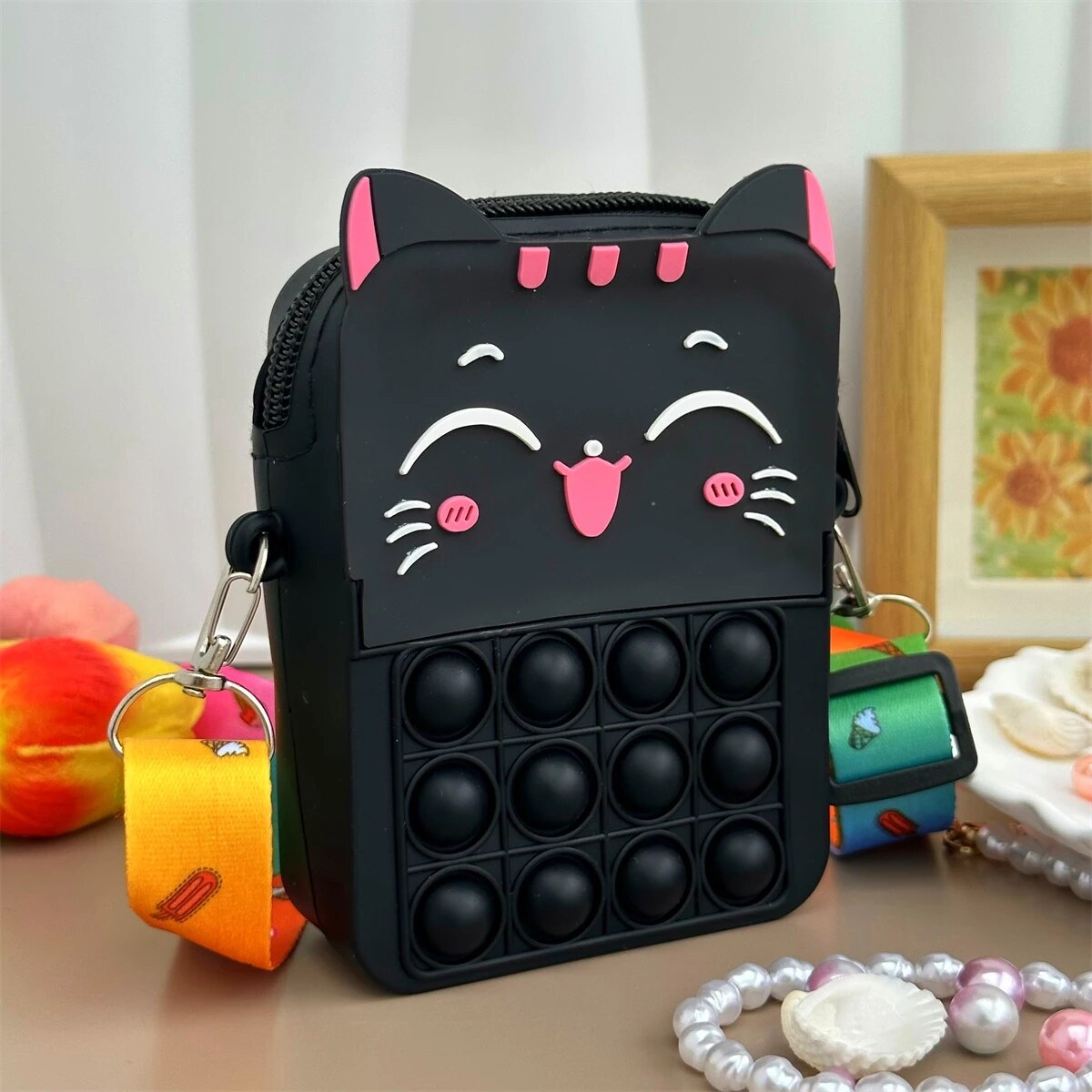 Girls Silicone Cute Cat Messenger Bag Coin Purse Children's Educational Toy Bag ShopOnlyDeal