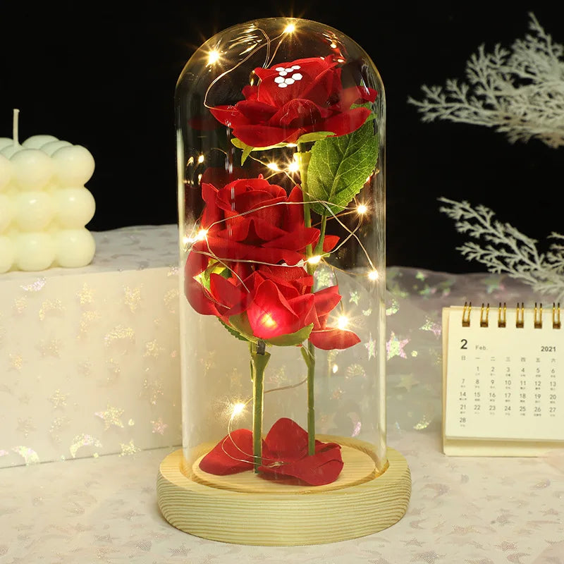 Glow in the Dark Christmas Gift Box: Artificial Flowers Rose with Glass Cover - Perfect Valentine Gift, Gold Roses for Eternal Love & Wedding Decor ShopOnlyDeal