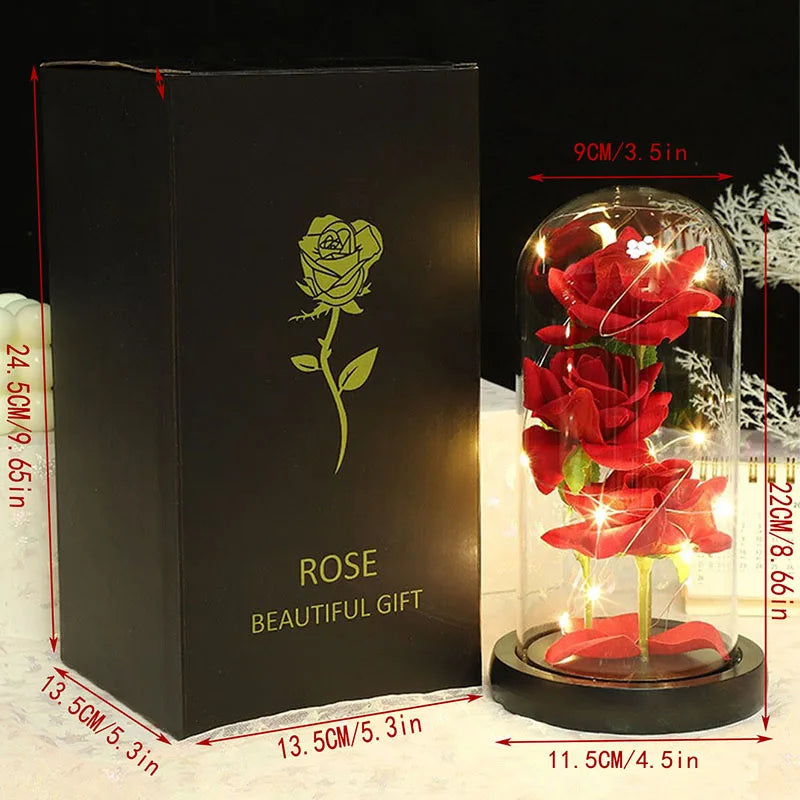 Glow in the Dark Christmas Gift Box: Artificial Flowers Rose with Glass Cover - Perfect Valentine Gift, Gold Roses for Eternal Love & Wedding Decor ShopOnlyDeal