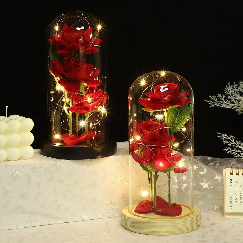 Glow in the Dark Christmas Gift Box: Artificial Flowers Rose with Glass Cover - Perfect Valentine Gift, Gold Roses for Eternal Love & Wedding Decor ShopOnlyDeal