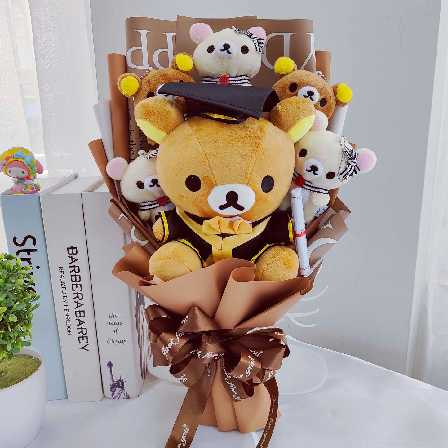 Graduate  Teddy Bear Stuffed Animal Plush Toy Lover Rilakkuma With graduation Flower Bouquet Gift Box Birthday Graduation Gifts ShopOnlyDeal